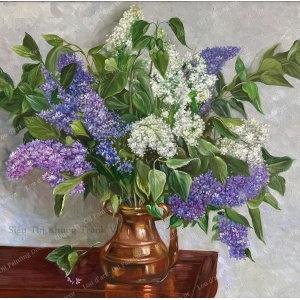 Lilac in a copper teapot Painting  - Tranh sơn dầu vẽ tay-2