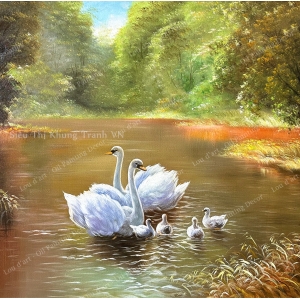 White Swan In The Lake - Tranh sơn dầu vẽ tay-2