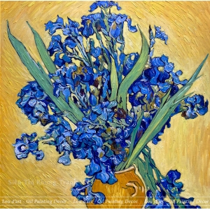 Vase with Irises against a yellow background - Tranh sơn dầu vẽ tay-2