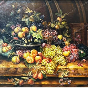 Still life with peaches and grapes - Tranh sơn dầu vẽ tay CAO CẤP-2