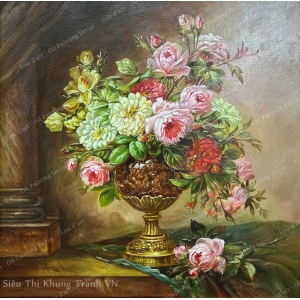 Still Life Of Flowers - Tranh sơn dầu vẽ tay CAO CẤP-2