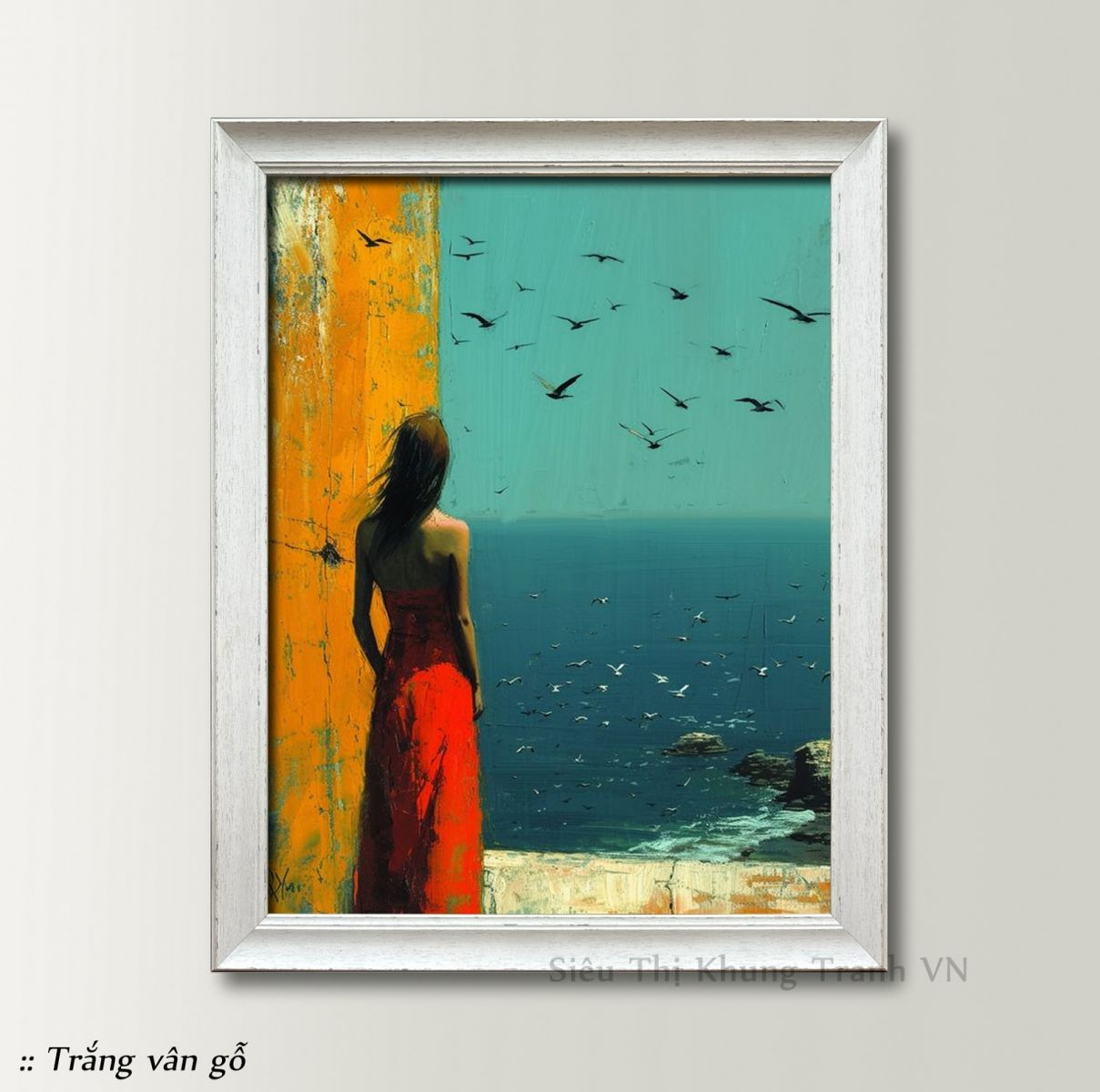 Tranh sơn dầu phong cảnh biển tại xưởng.