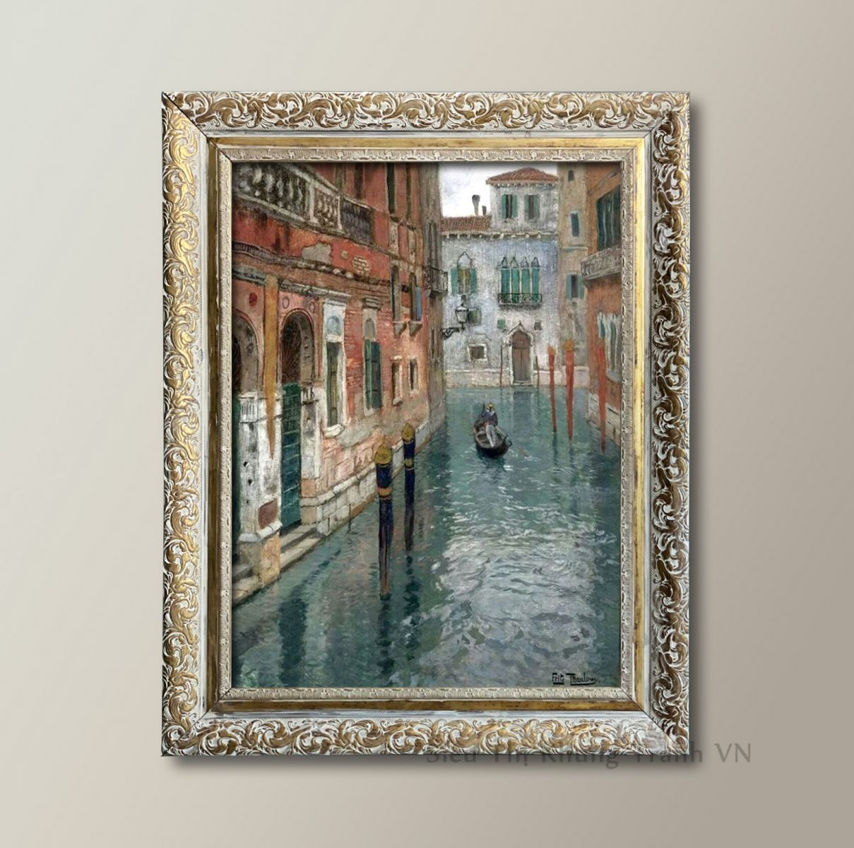 Tranh sơn dầu phong cảnh mùa thu châu Âu treo phòng khách hiện đại.