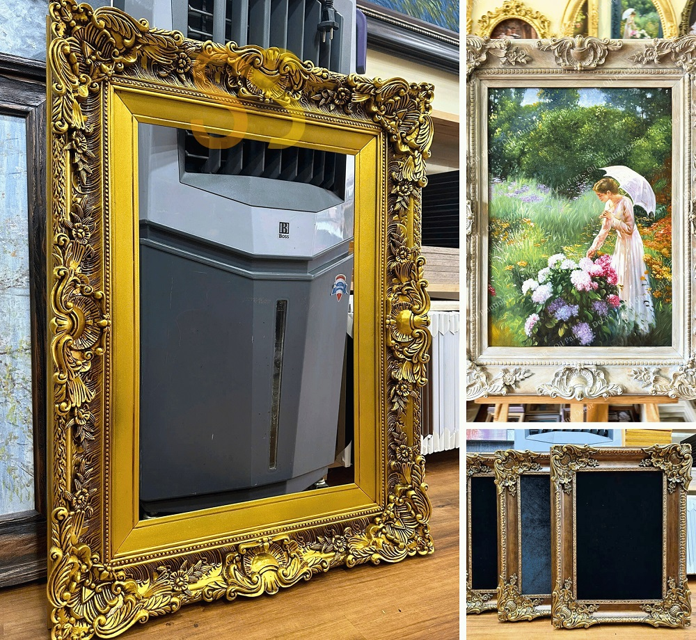 Mẫu khung tranh nhựa PS cổ điển mạ vàng sang trọng