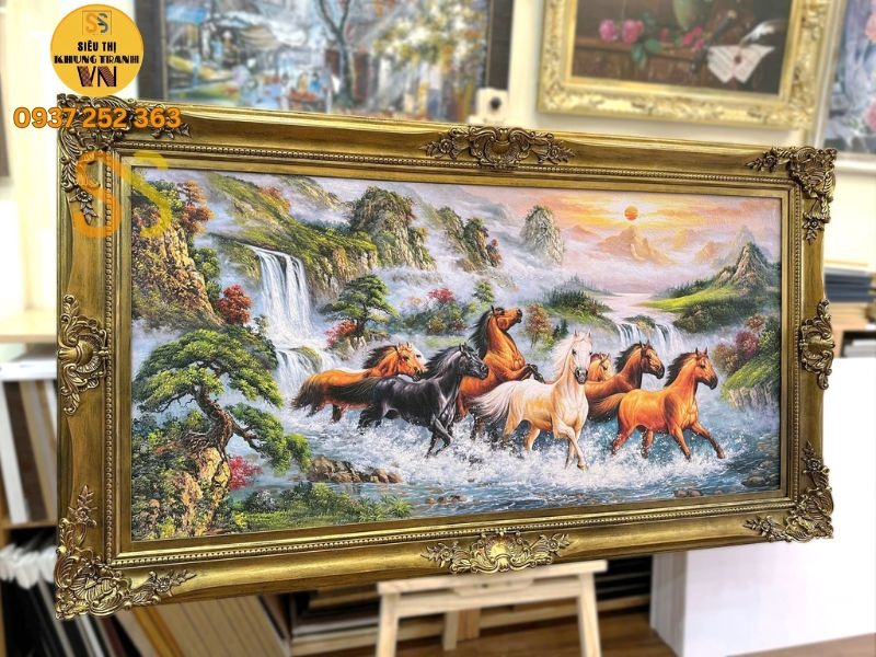 Tranh mã đáo thành công bát mã truy phong treo phòng khách