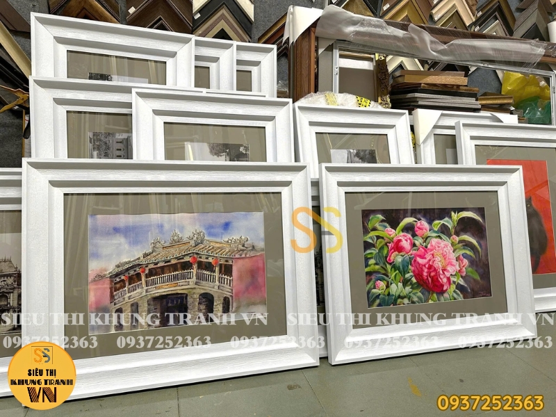 Khung tranh màu trắng composite cắt sẵn nhiều kích thước